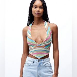 Crochet tie back halter top - rainbow / multicolour